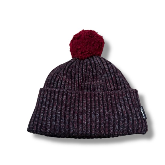 Lululemon Women's Textured Fleece-Lined Knit Beanie in Cassis/Black/Heather Grey - Picture 3 of 7